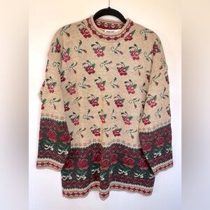 Vintage 90’s Basic Editions Floral Cottagecore Grandma Sweater Roses Shabby Chic
